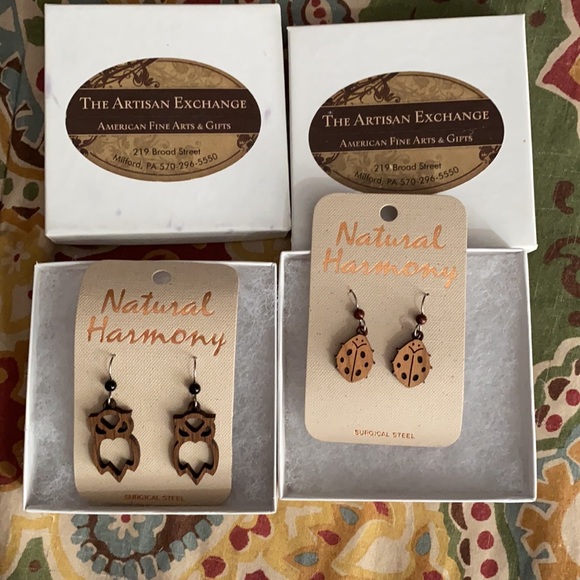Brand new wooden ladybug and owl earrings - Picture 7 of 7